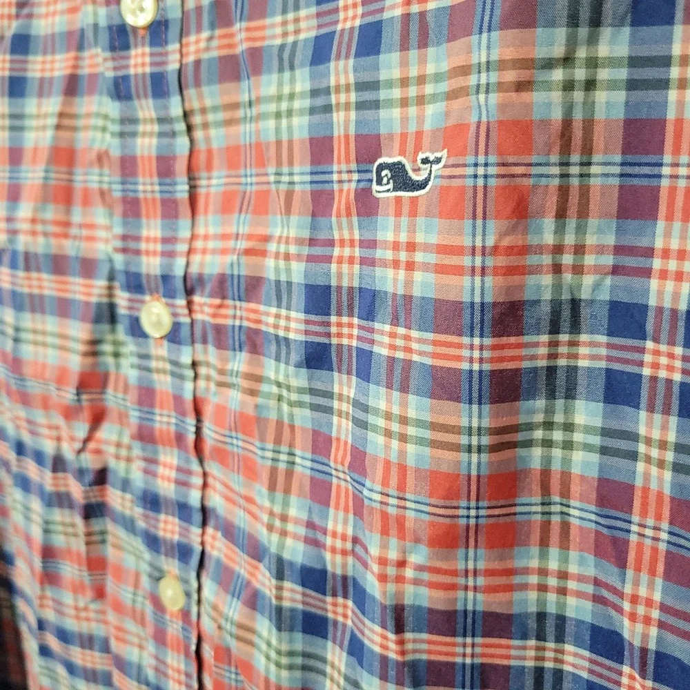 Vineyard Vines Performance Classic Fit Button Down Plaid Shirt Mens XL Blue Red